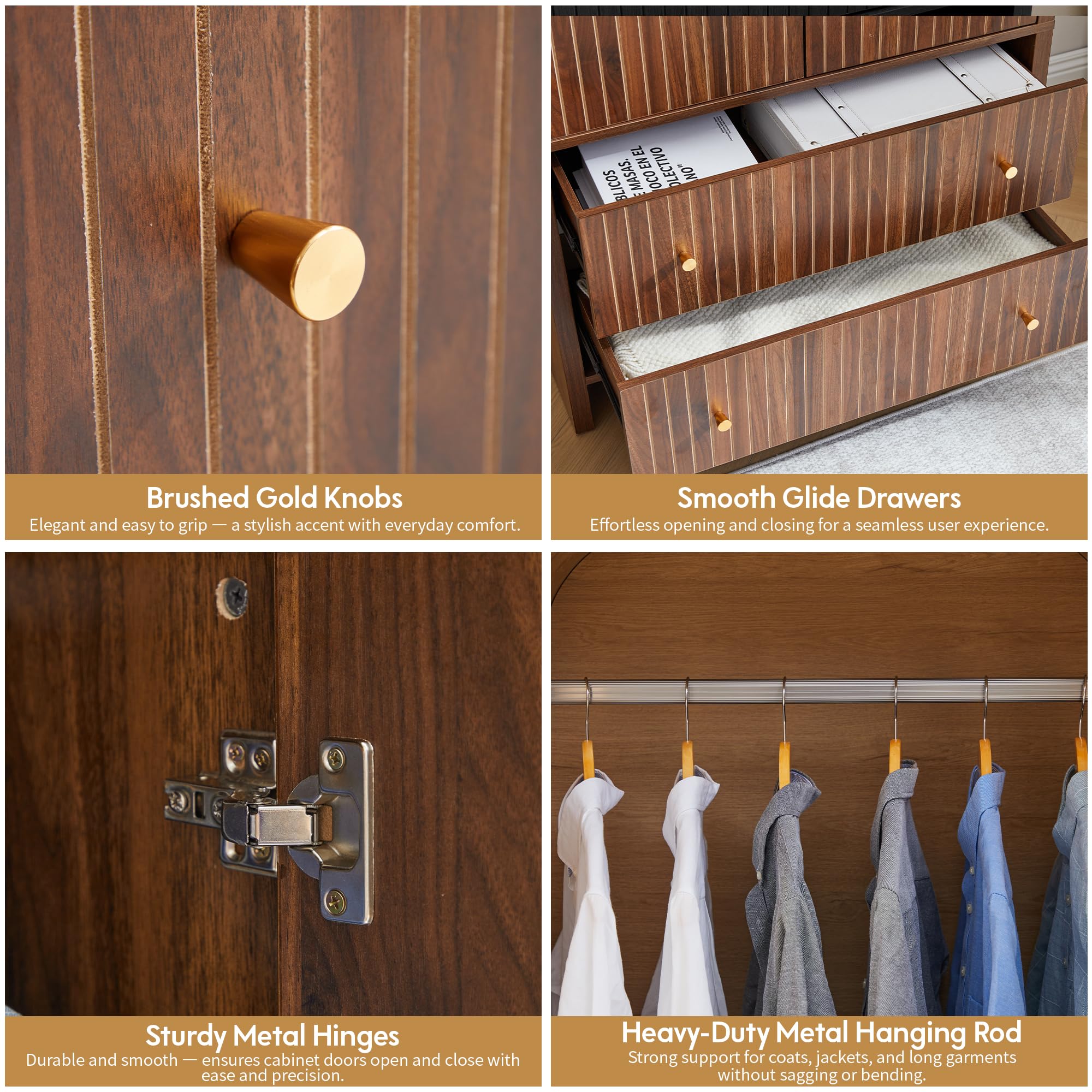 Arched Armoire Wardrobe Closet with Hanging Rod & 2 Drawers