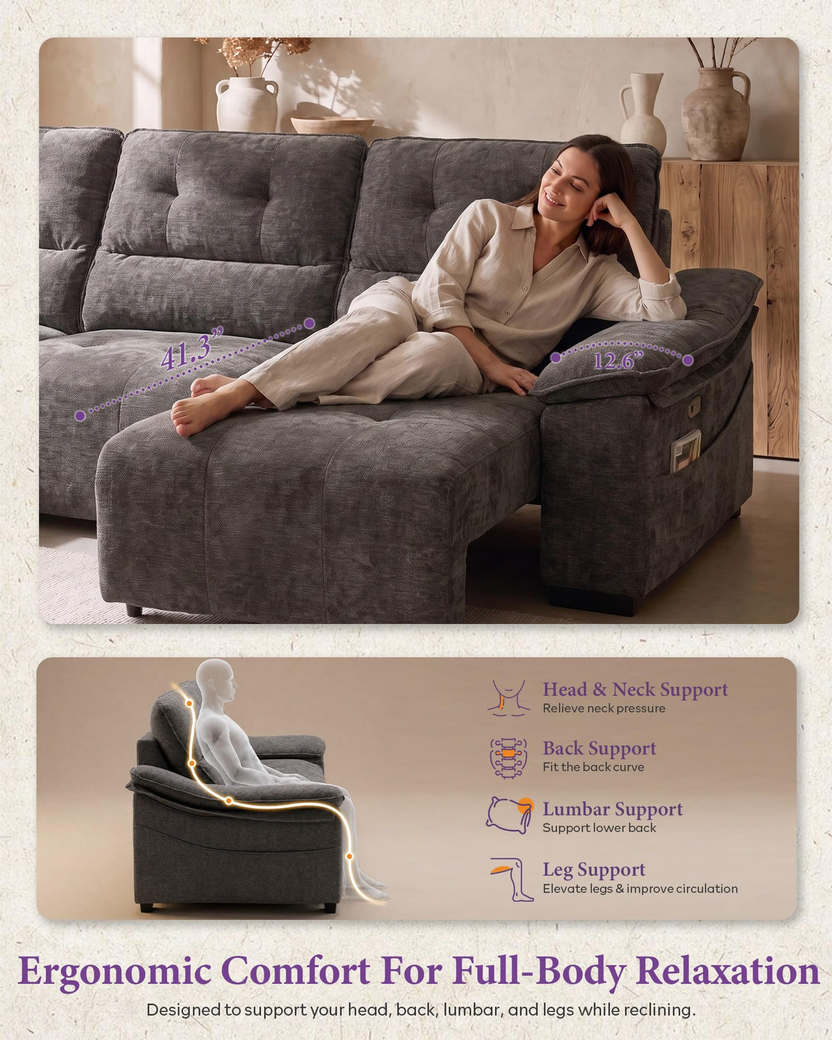 Chenille Power Reclining Sofa