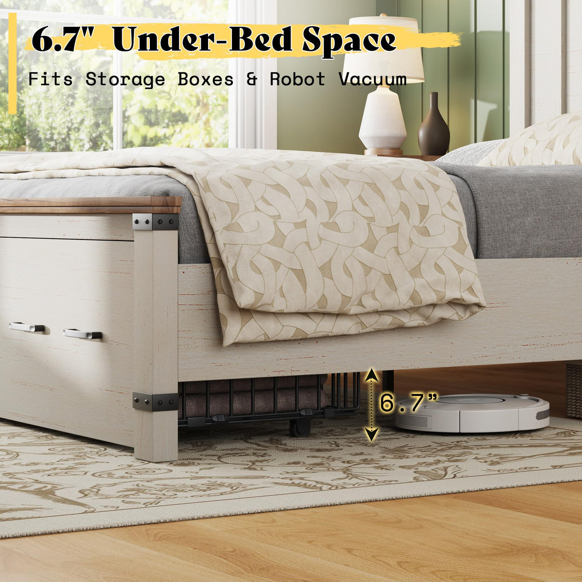 AMERLIFE 3-Piece Modern Fluted Queen Bedroom Furniture Set, Rustic White