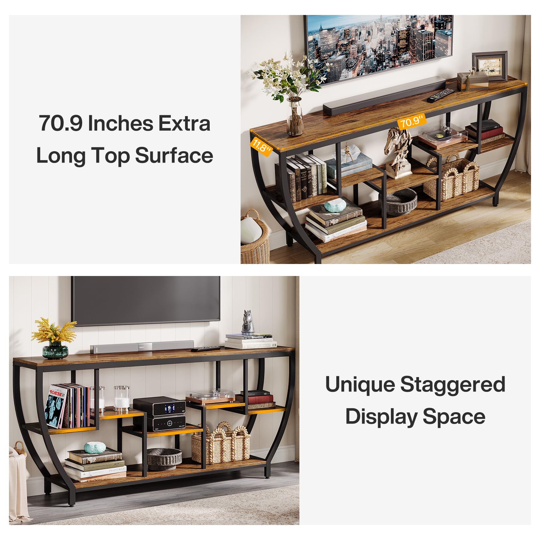 70.9" TV Stand with Storage Shelves