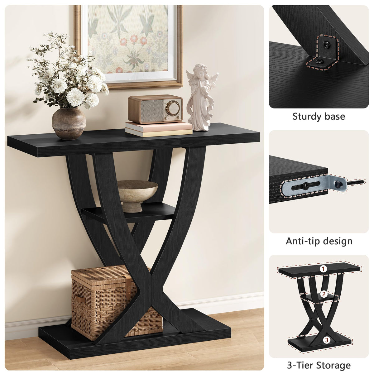 Black 3-Tier Console Table