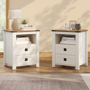 Farmhouse Nightstand Set of 2 with Drawers & Open Shelf
