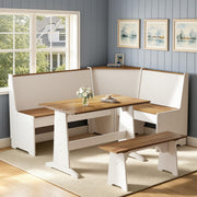 AMERLIFE 3-Piece Corner Dining Set with Hidden Storage, White & Barnwood