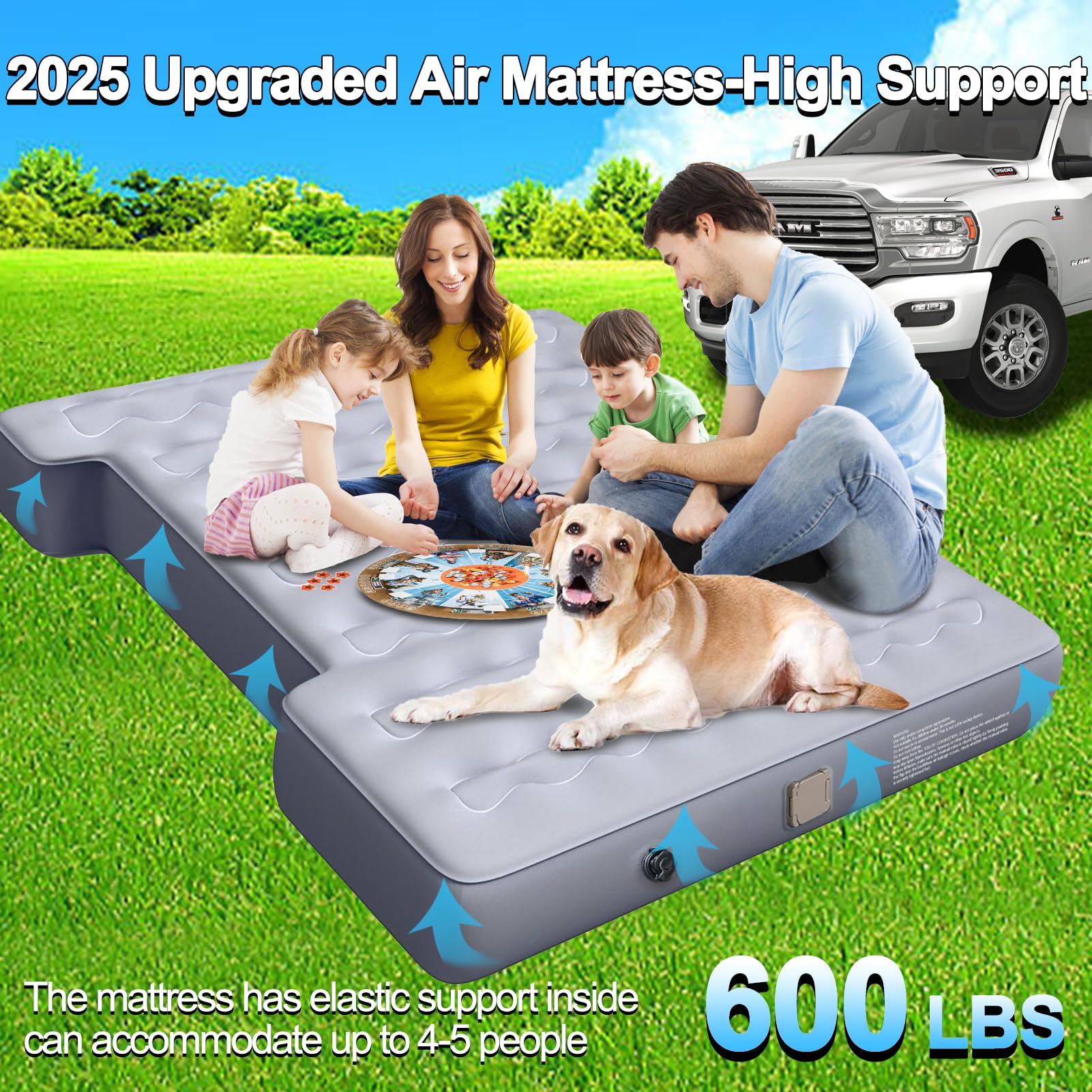 VINBYEE Customized for Ram Truck Bed Mattress 6.4Ft, Self-Inflating Portable Pickup Air Mattress, Ram Truck Camping Mattress with Cordless Air Pump, Ram 1500 2500 3500 Accessories 2025-2018