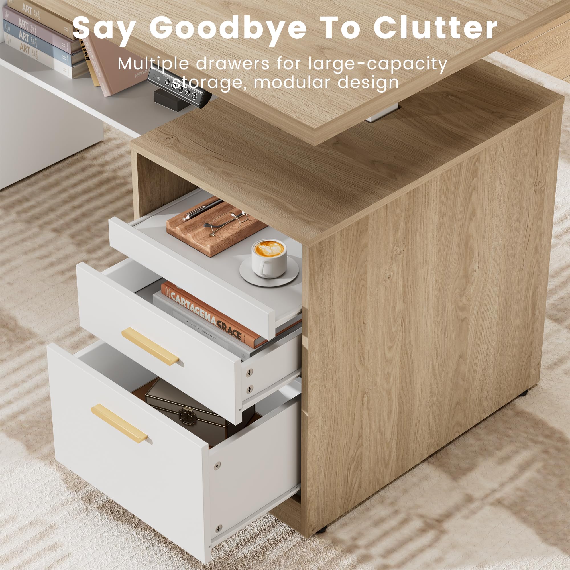 L-Shaped Electric Standing Desk with Drawers & Privacy Panel