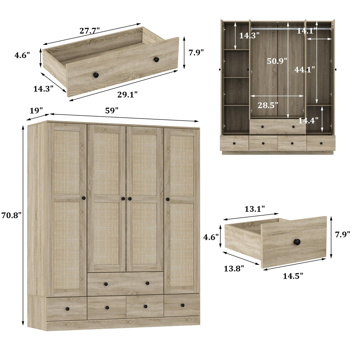 Rattan Wardrobe with Drawers