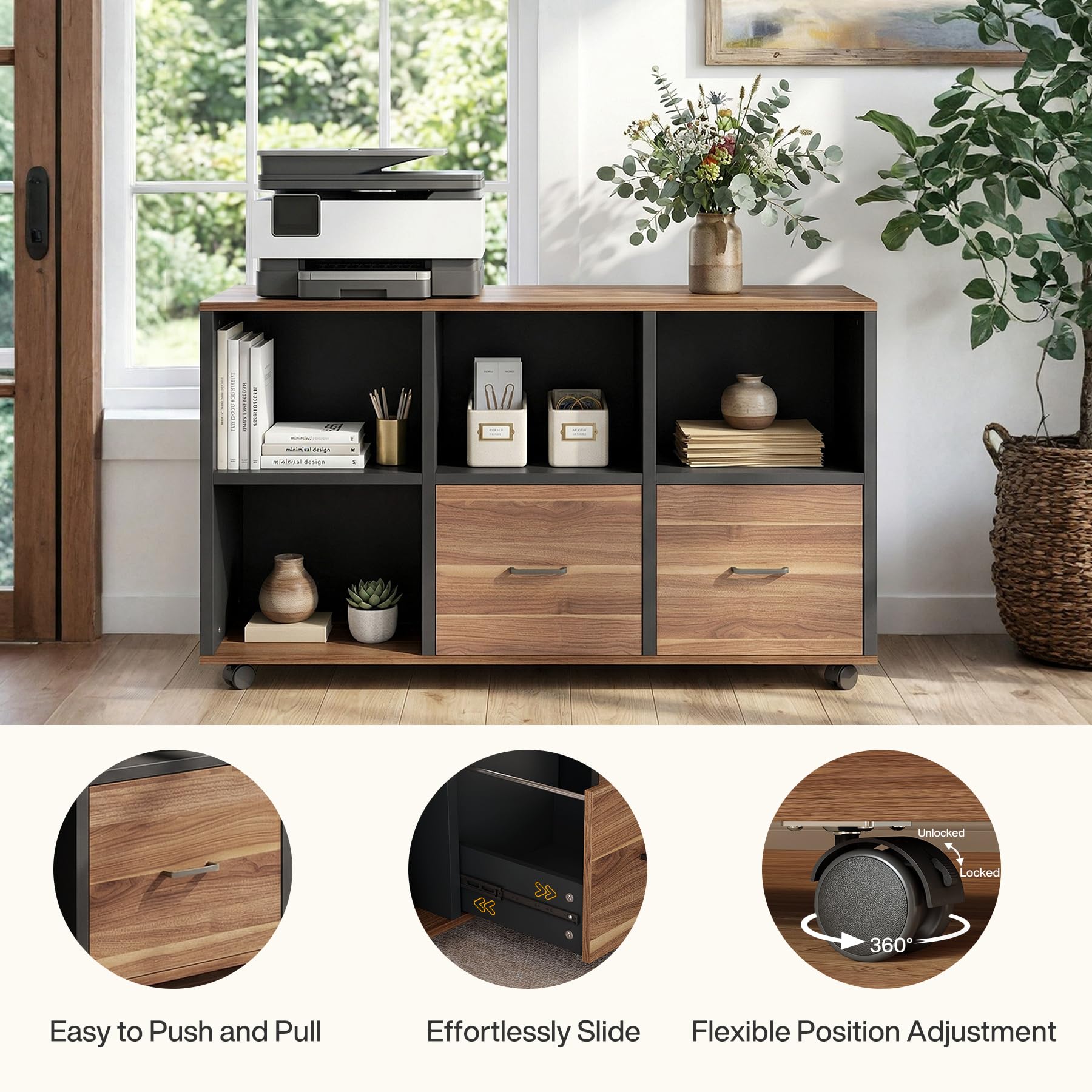 Tribesigns 63-Inch Executive Desk with 47" Mobile File Cabinet, L-Shaped Computer Desk with Drawers & Shelves, Large Industrial Home Office Desk Set with Storage (Dark Brown & Black)