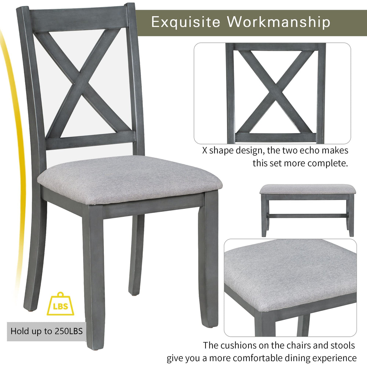 6-Piece Folding Dining Set with Bench