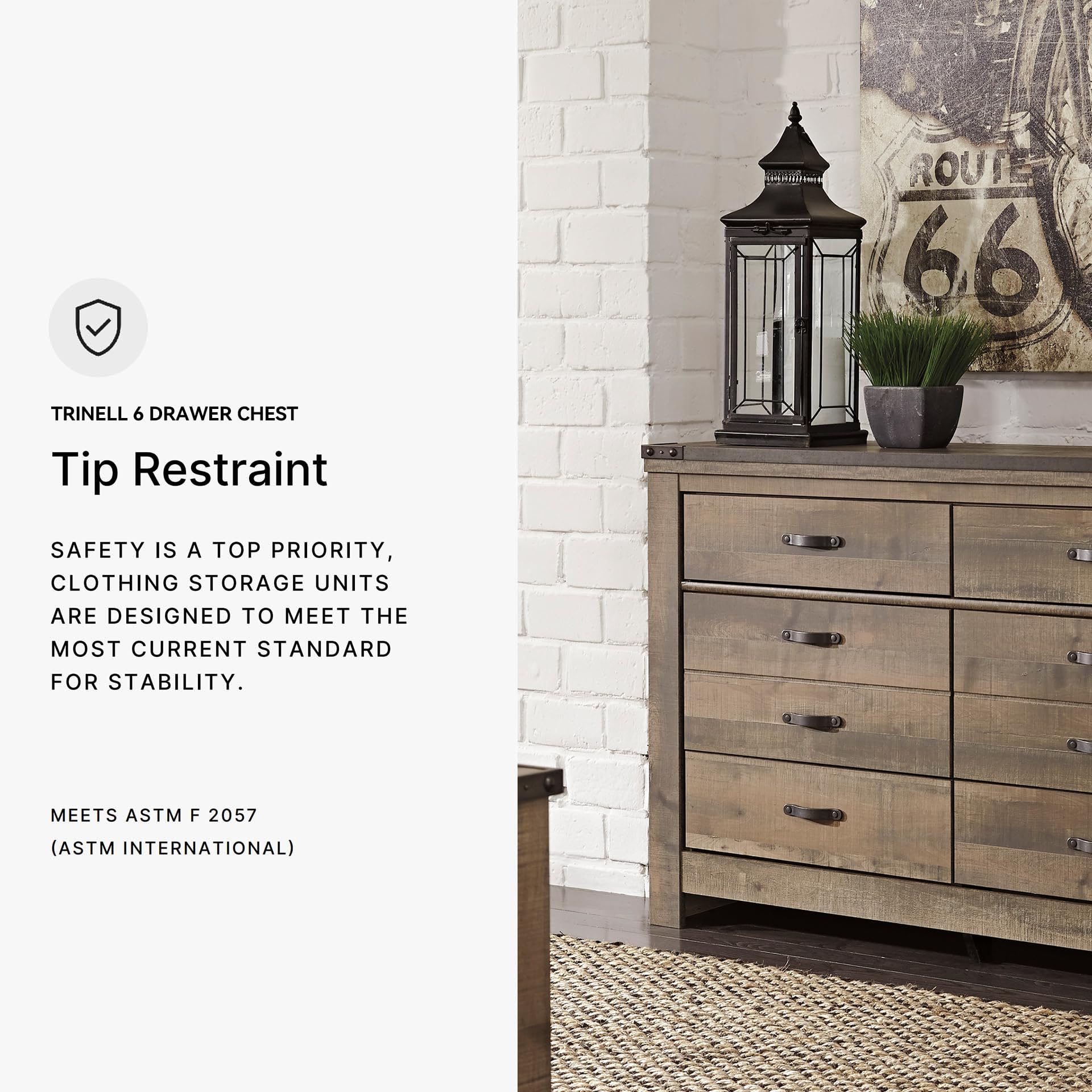 Signature Design by Ashley Trinell Rustic 6 Drawer Dresser with Safety Stop for Bedroom, Dark Brown