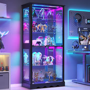 Dystler Display Cabinet with RGB LED Lights & Glass Doors, 5-Tier, Black