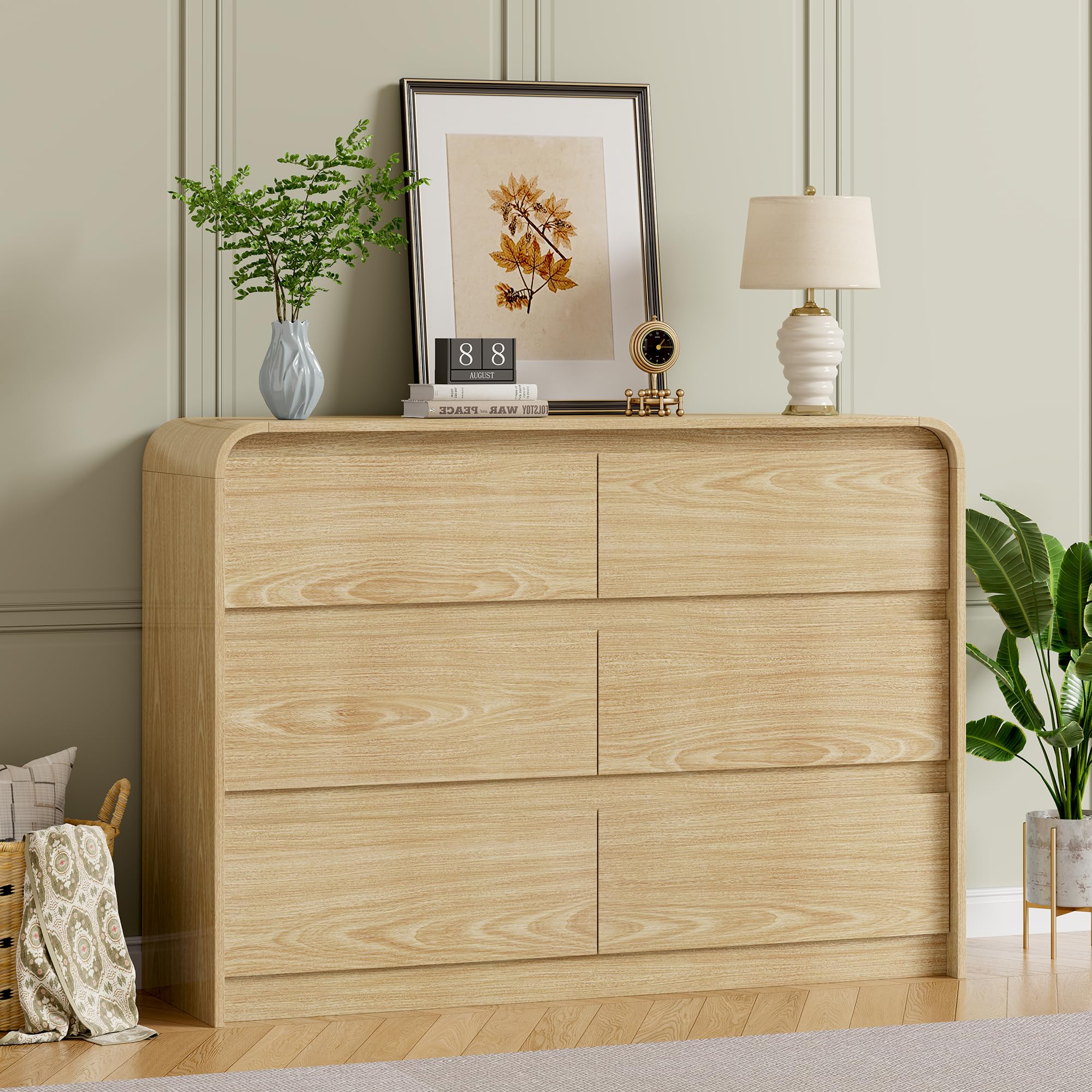 6-Drawer Wood Dresser with Curved Profile