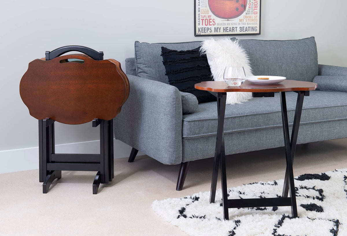 Powell Furniture Serpentine Modern Storage Tray Table, Black with Hazelnut Top, Set of 4, 23.1/2" x 15.3/4" x 26"