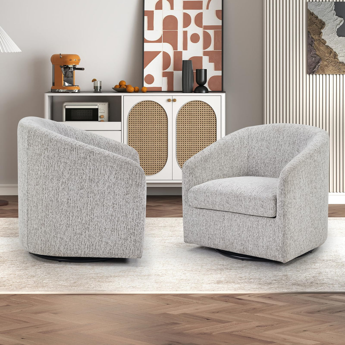 Chenille Swivel Barrel Chair