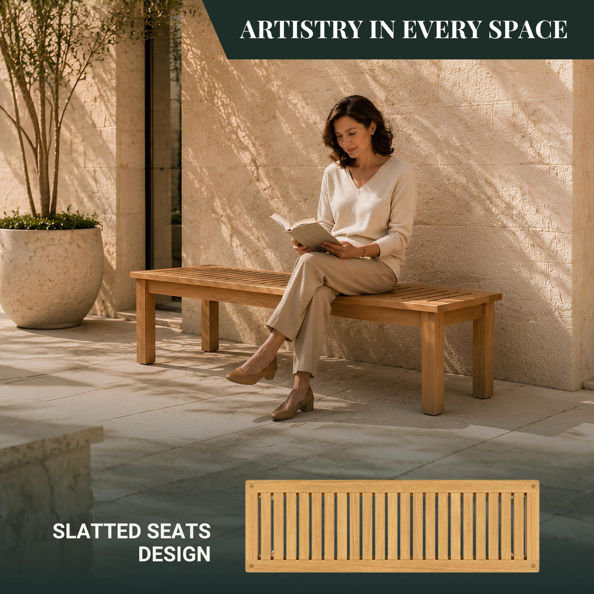 Backless Eucalyptus Wood Bench
