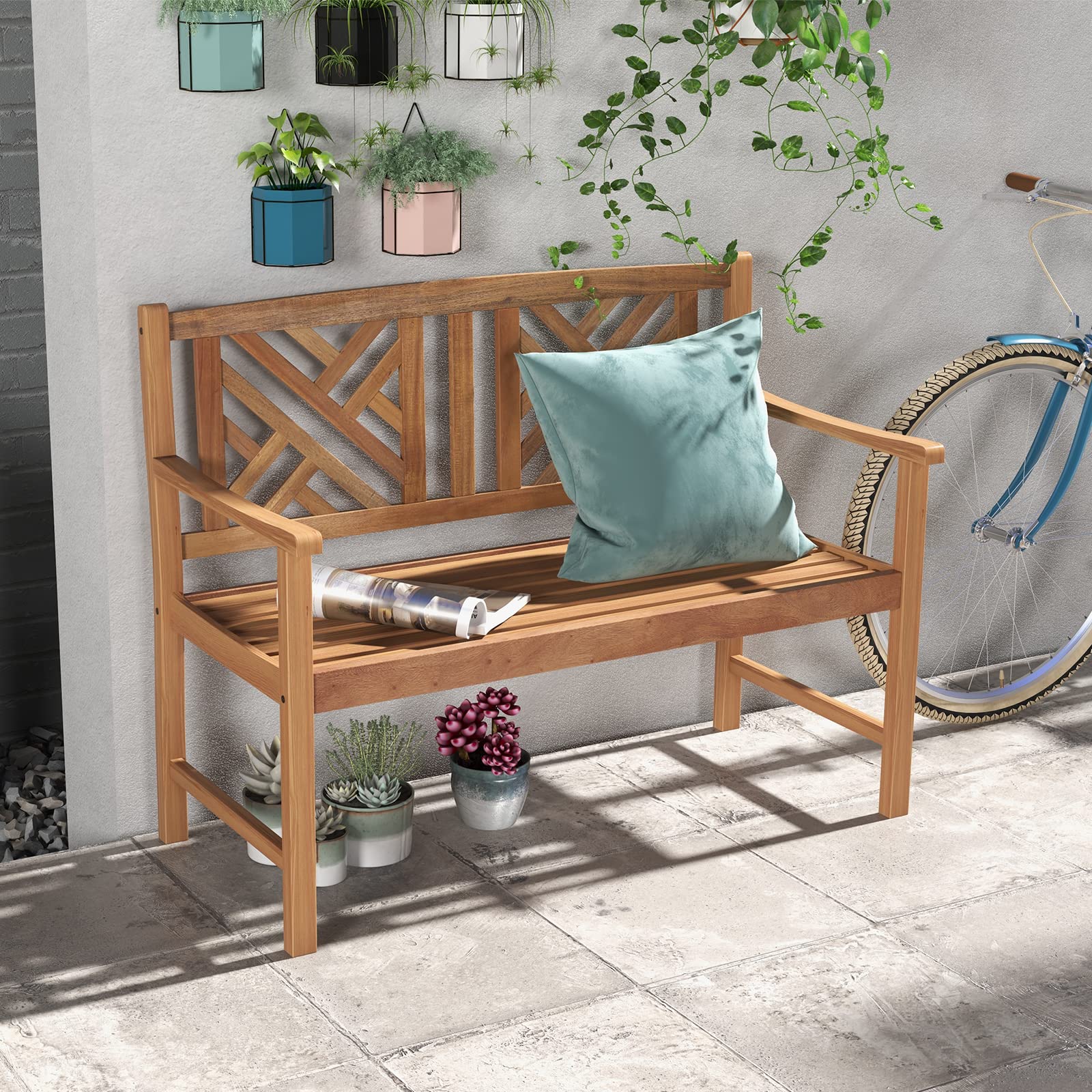 Acacia Wood Outdoor Bench – 2-Person Loveseat