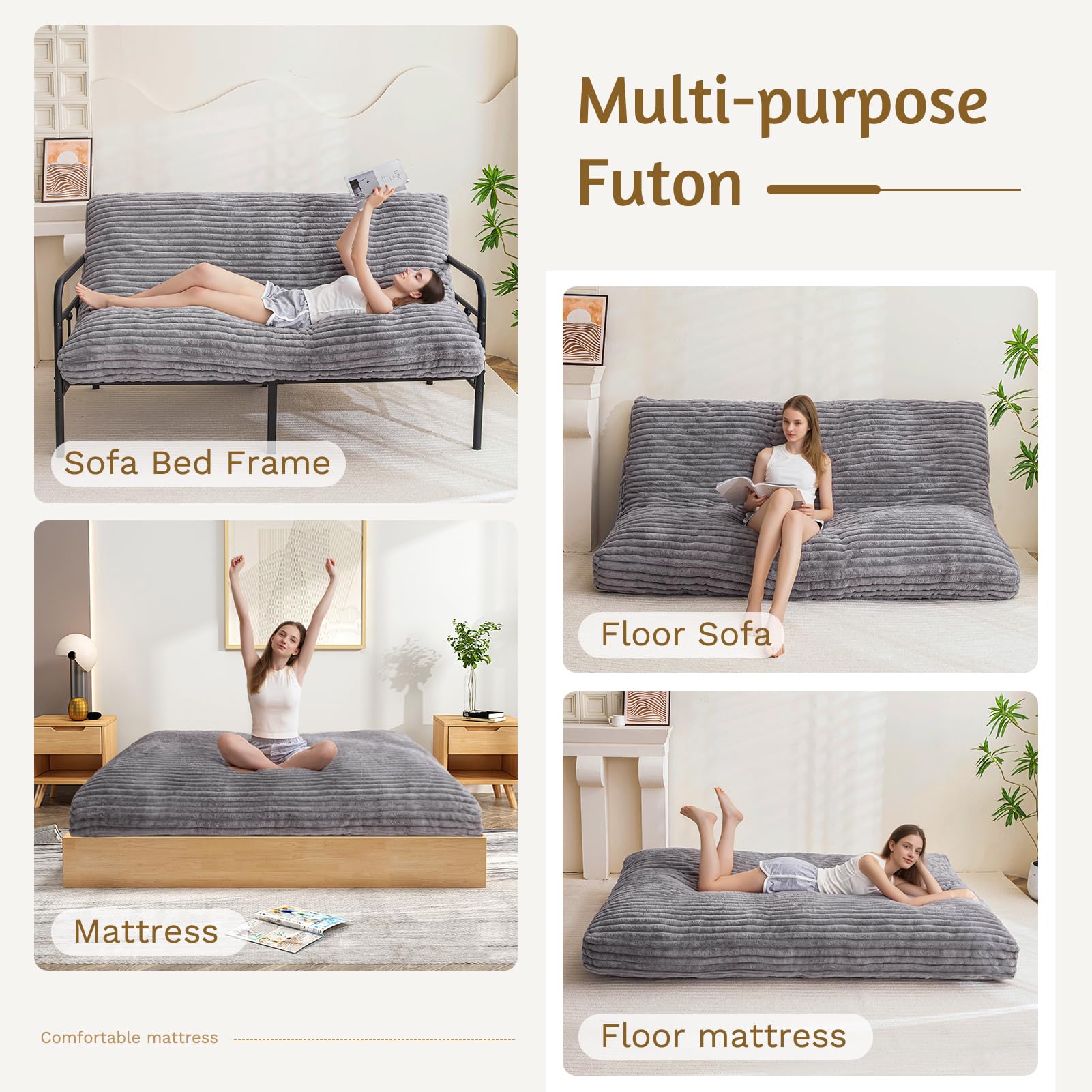 6-Inch Full Size Futon Mattress – Faux Fur, Foam Fill