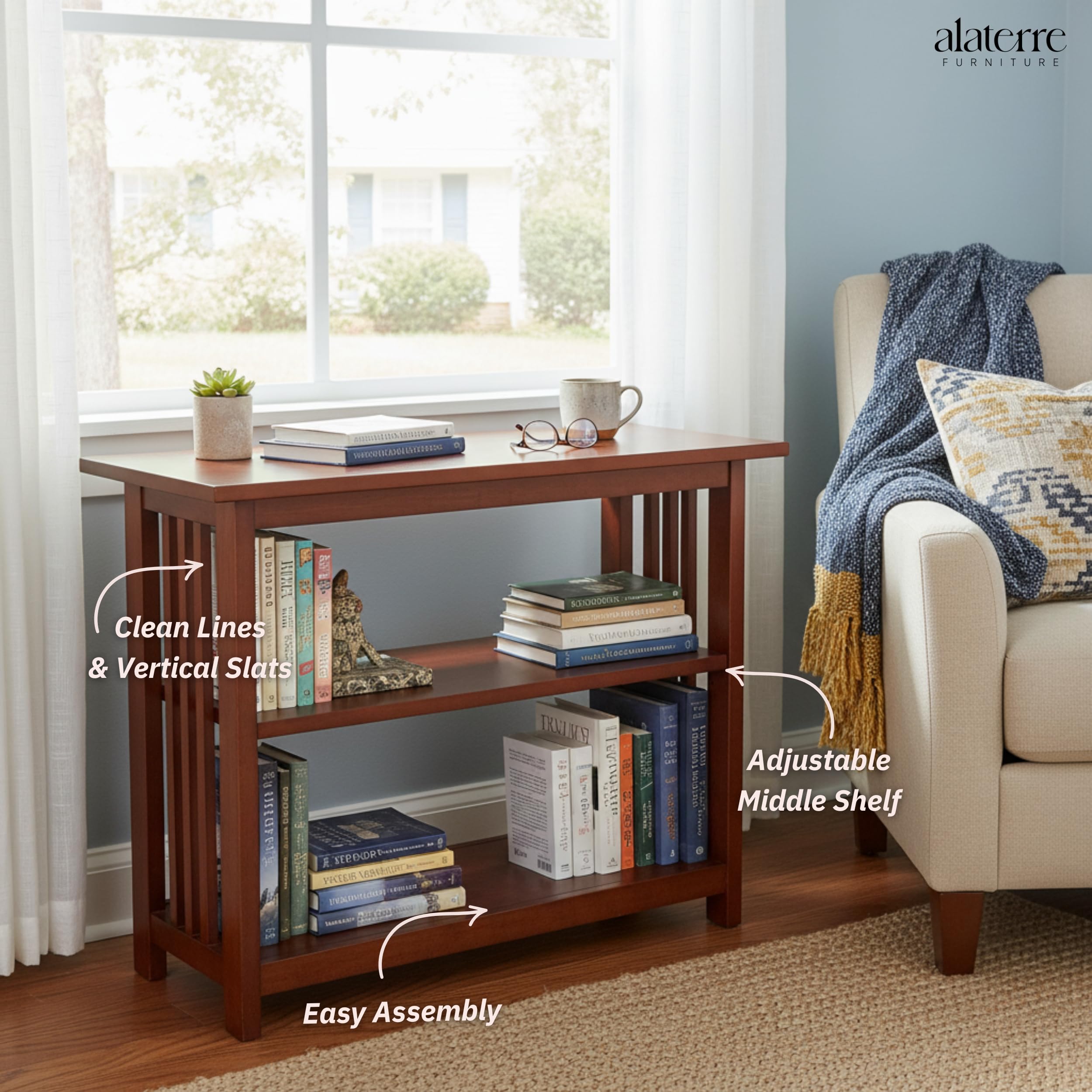 Alaterre Artisan Under Window Bookshelf, Cherry