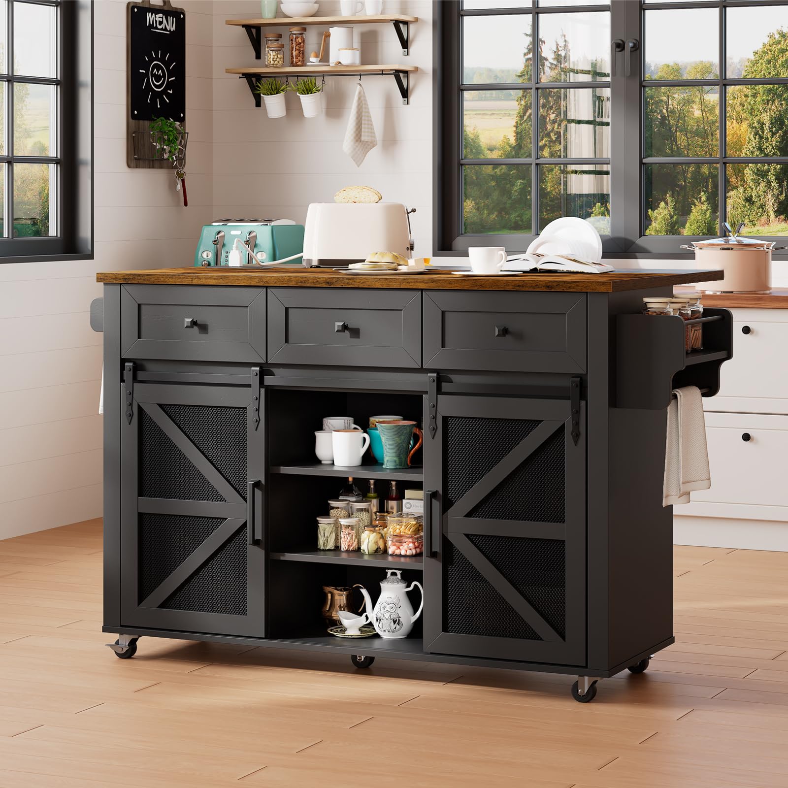 Kitchen Island with Storage & Drop-Leaf