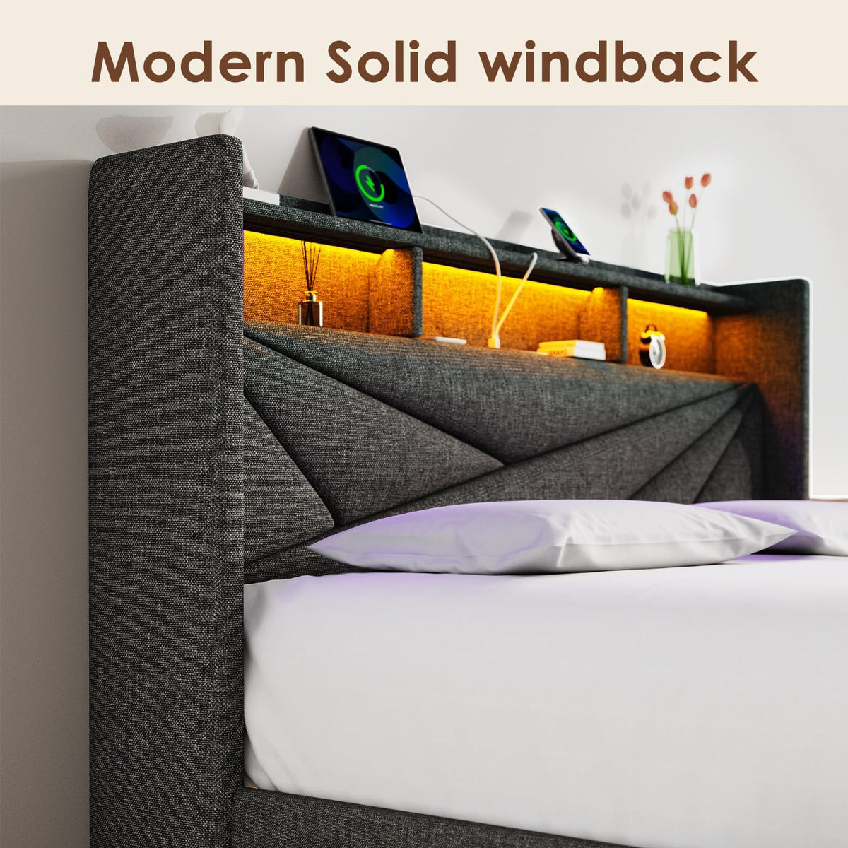 Queen Storage Bed with LED Lights