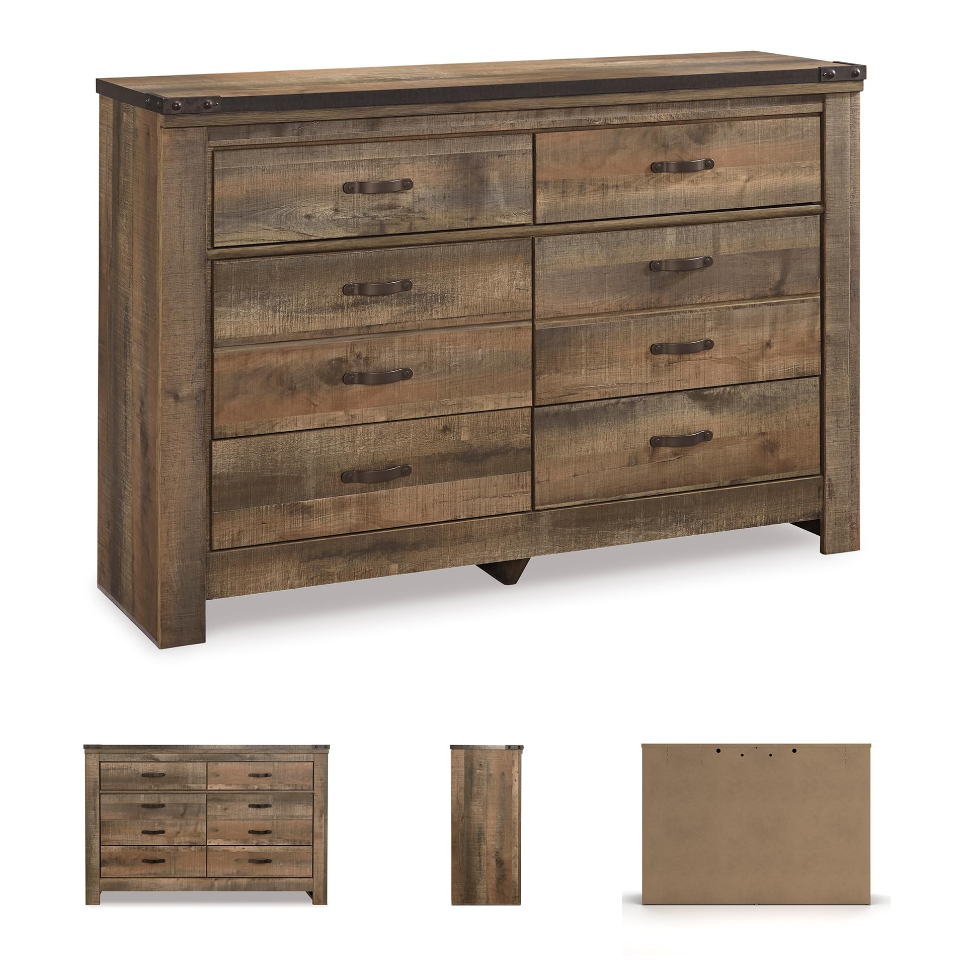 Signature Design by Ashley Trinell Rustic 6 Drawer Dresser with Safety Stop for Bedroom, Dark Brown
