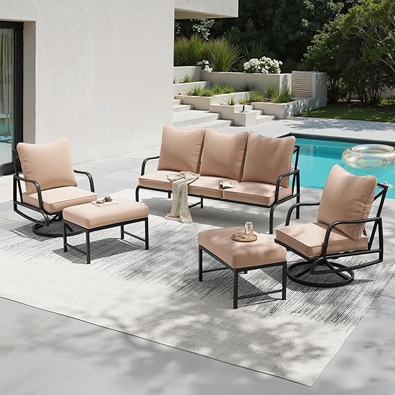 Outdoor Patio Conversation Set with Swivel Chairs & Coffee Table