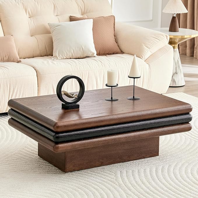 Fluted Drum Coffee Table with Wood Veneer Top