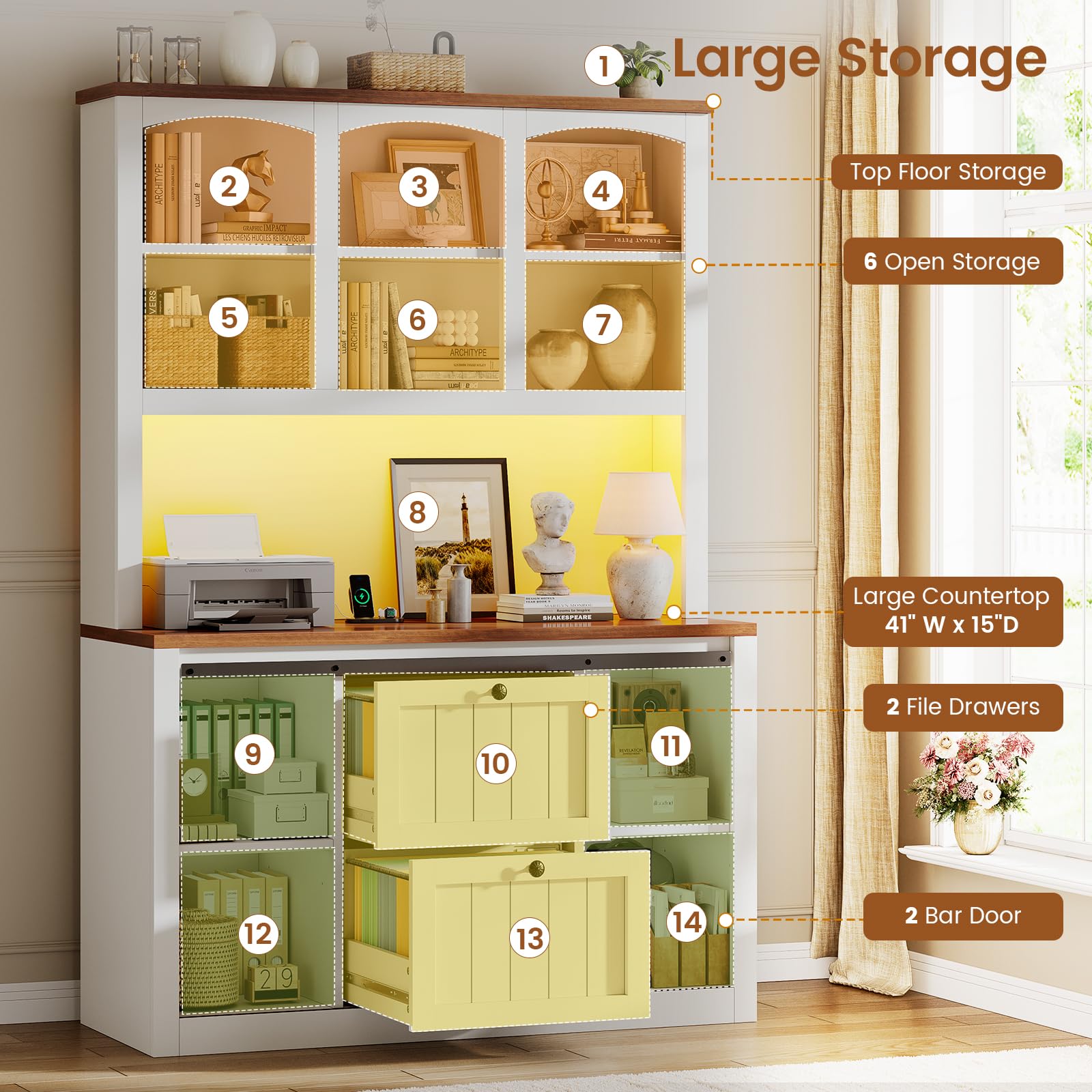 2-Drawer File Cabinet with Power Strip & LED Lights