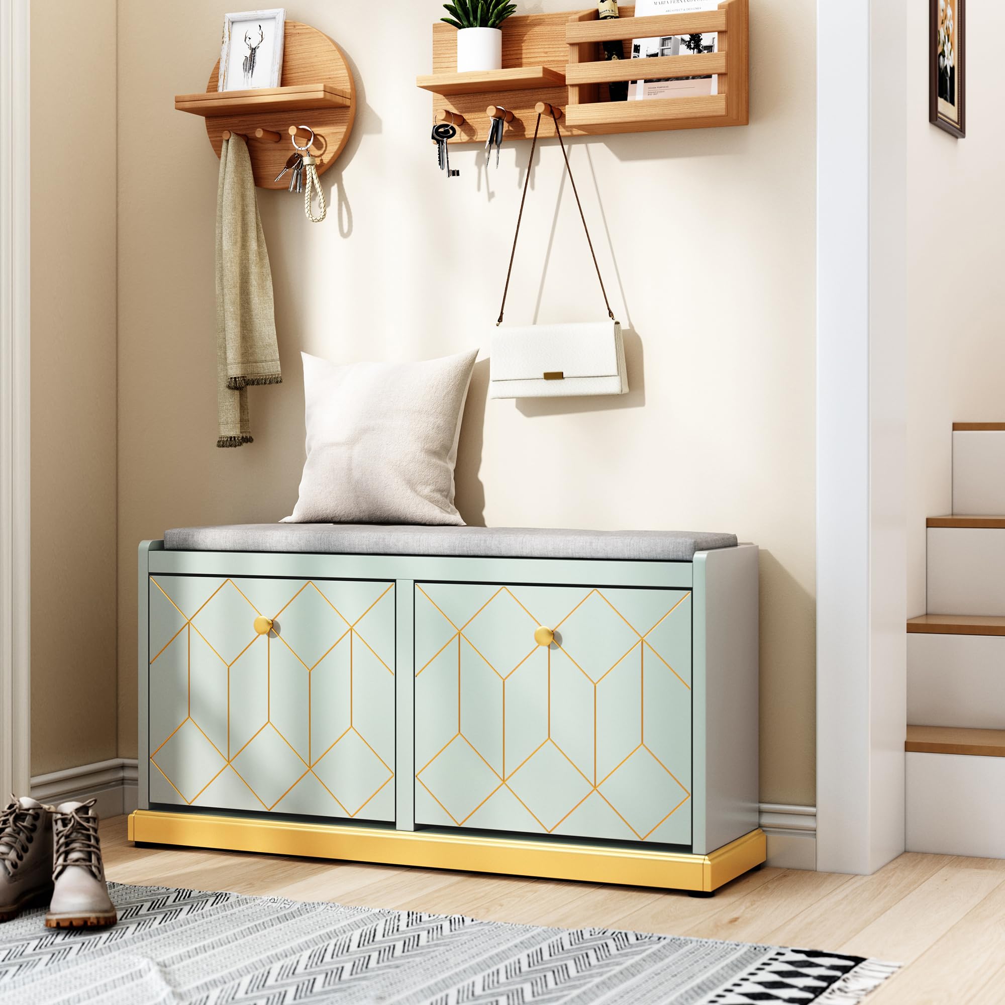 Entryway Shoe Bench with Storage & Padded Cushion
