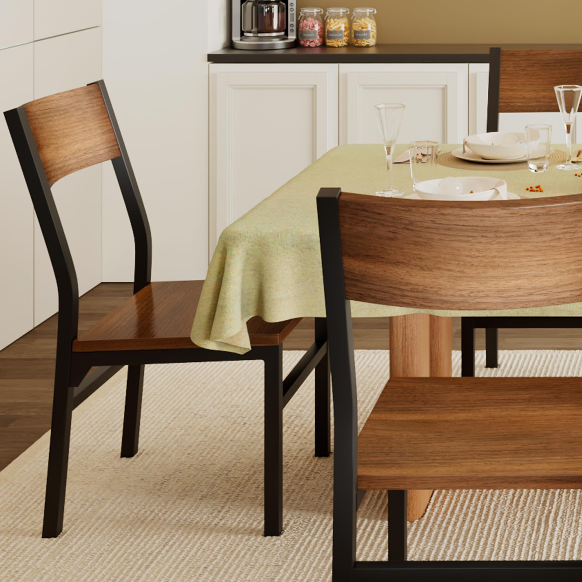 Dining Chairs Set of 6 with Ergonomic Backrest, MDF Board & Metal Legs