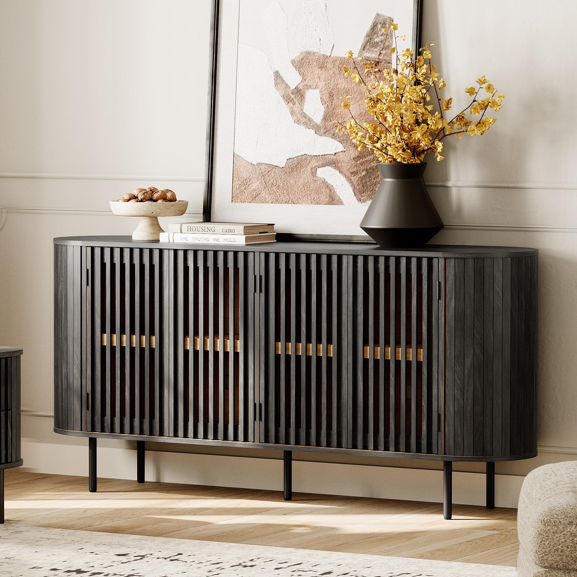 Fluted Sideboard Buffet Cabinet with 4 Doors