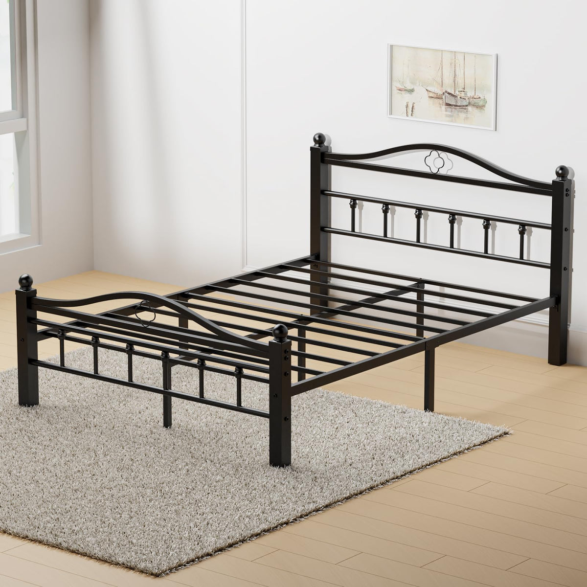 Slumber Haven Full Metal Bed Frame with Headboard, 12-Inch Storage