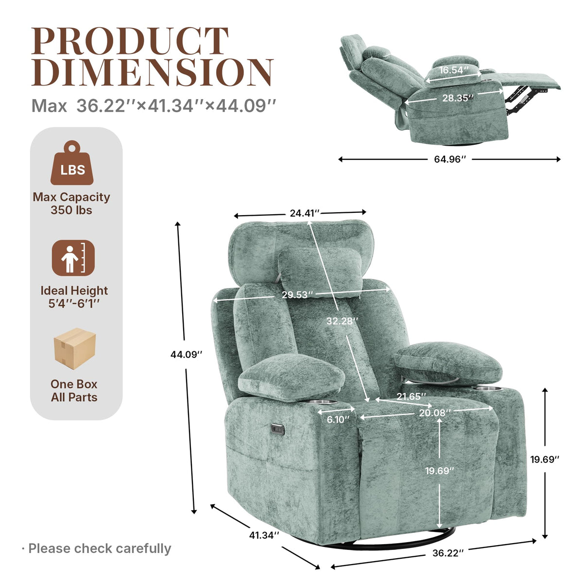 Swivel Rocker Recliner Chair for Adults, Electric Rocking Recliner Chairs with USB and Type-C Ports, Nursery Rocking Chairs with Cup Holders, Reclining Glider for Living Room, Nursery, Bedroom