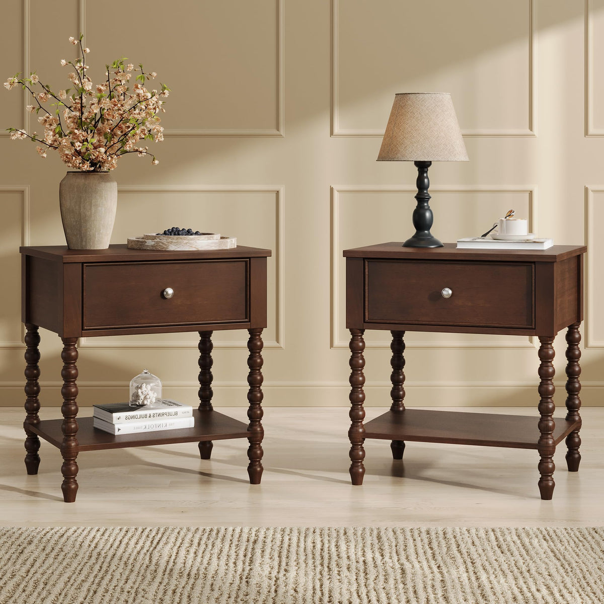 Solid Wood Spindle Nightstands, Set of 2
