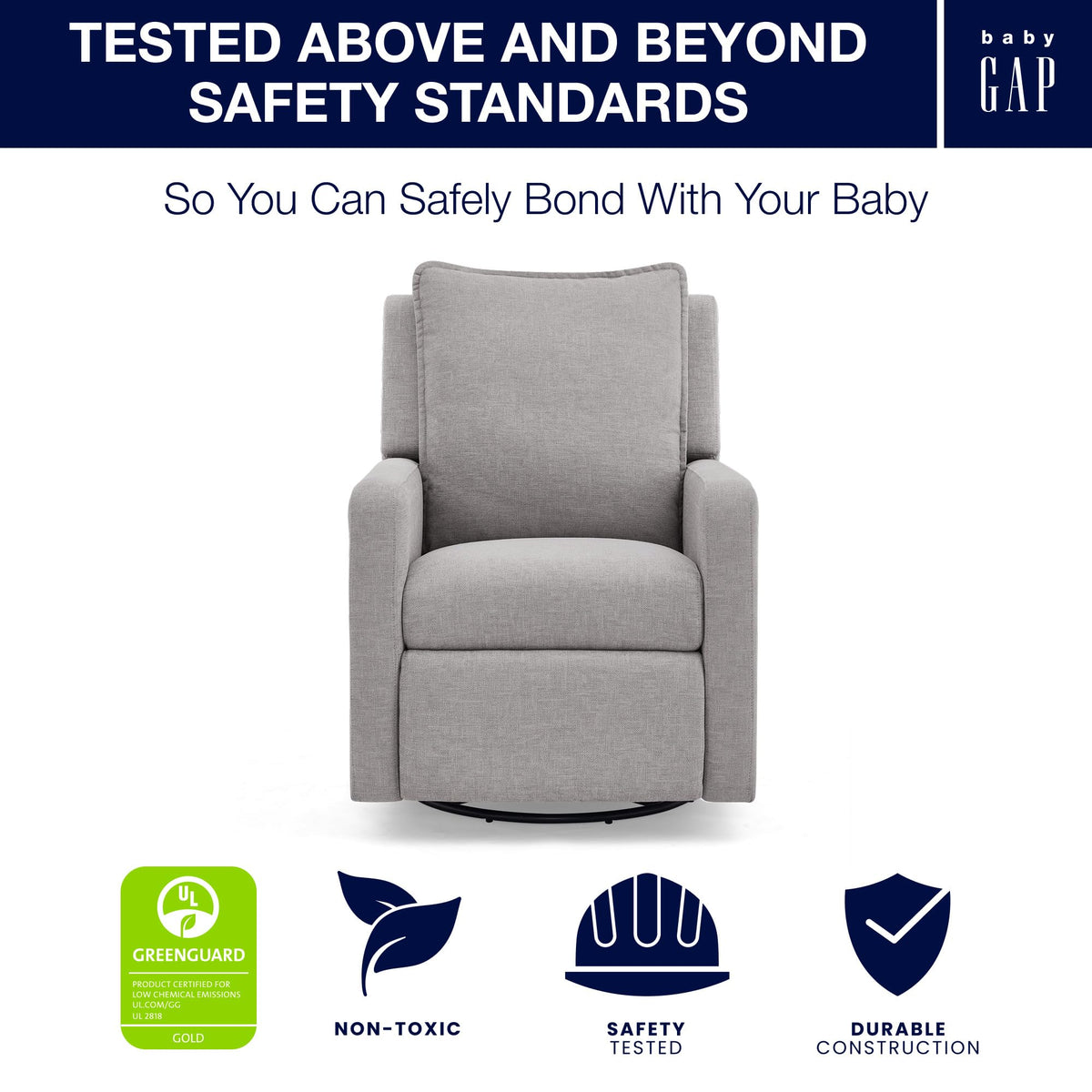 Delta Children babyGap Harlowe Power Recliner with USB-A & Charging Port Greenguard Gold Certified – Stain-Resistant Performance Fabric is Oeko-TEX Standard 100 Certified, Ash