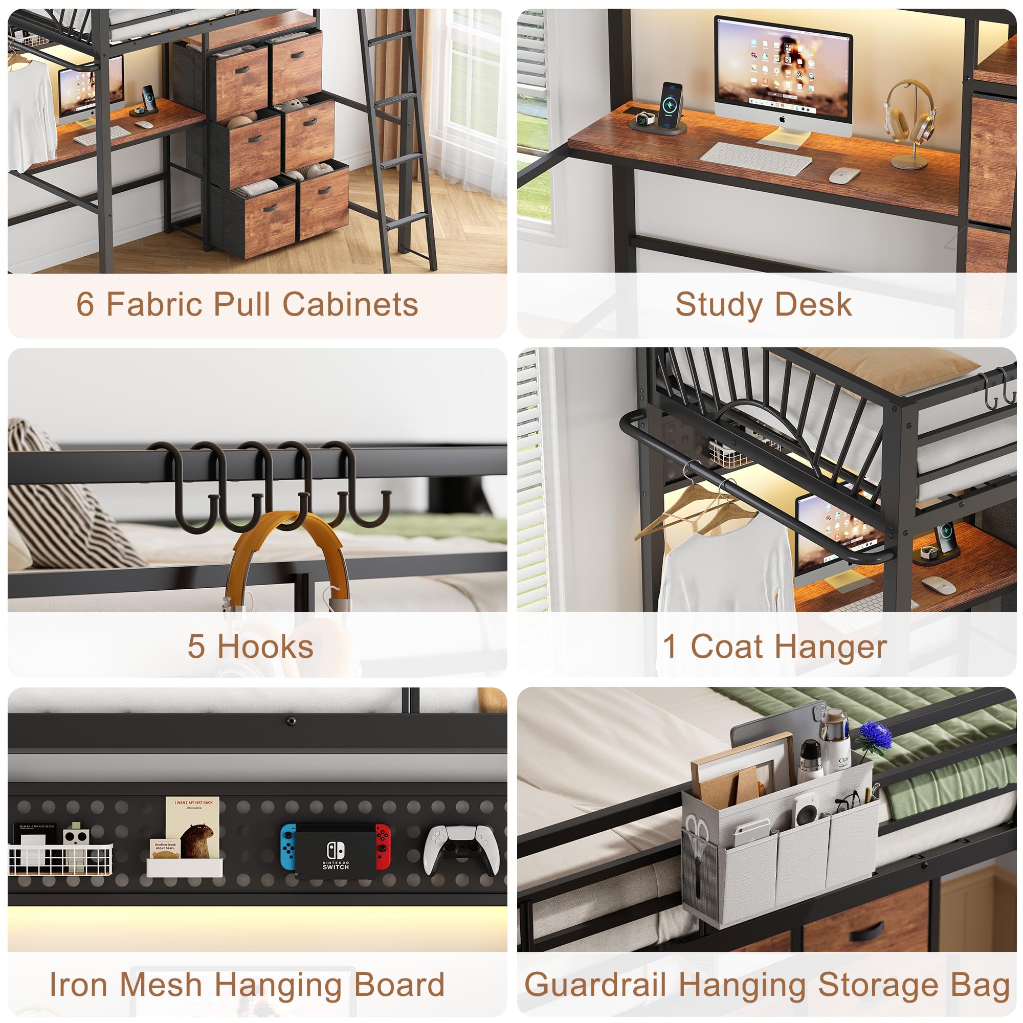 Twin Metal Loft Bed with Desk
