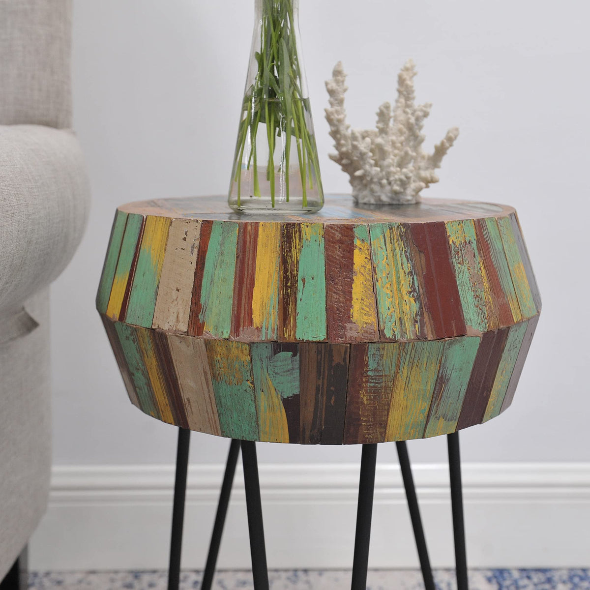 Reclaimed Wood Drum Side Table