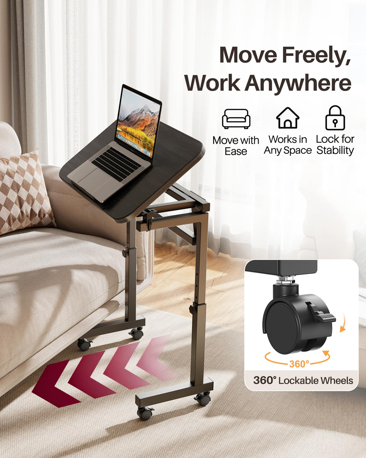 Forjarn Folding TV Tray Table with Wheels, Sturdy TV Dinner Tray for Couch