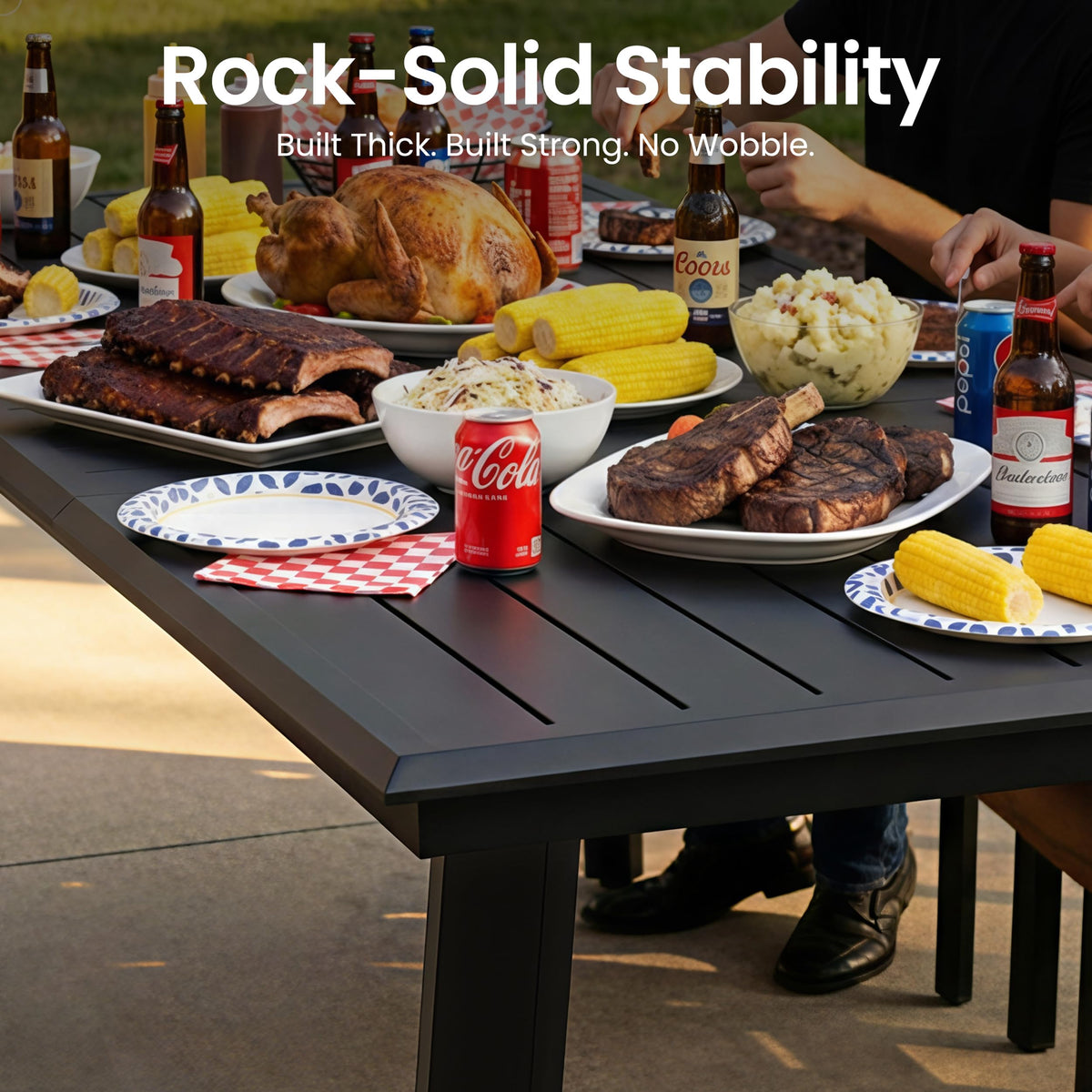 PATIOHIT 94" Outdoor Dining Table for 10 Black Aluminum Long Patio Table