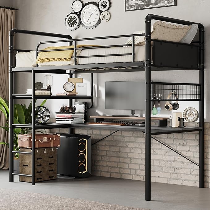 Twin Loft Bed with L-Shaped Desk