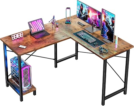 L-Shaped Gaming Desk, 50" Corner Desk with CPU Shelf