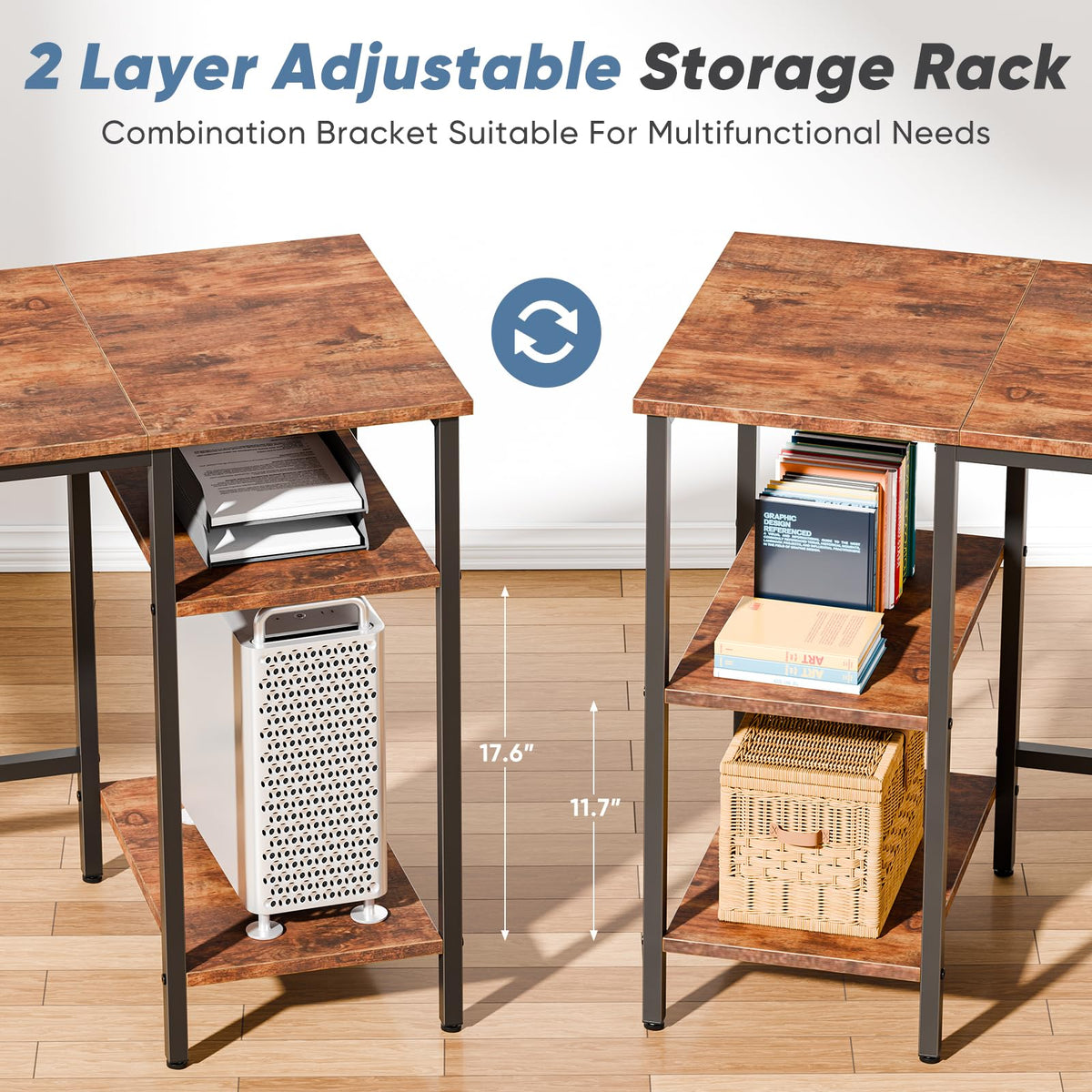 Reversible L-Shaped Desk with Power Outlets