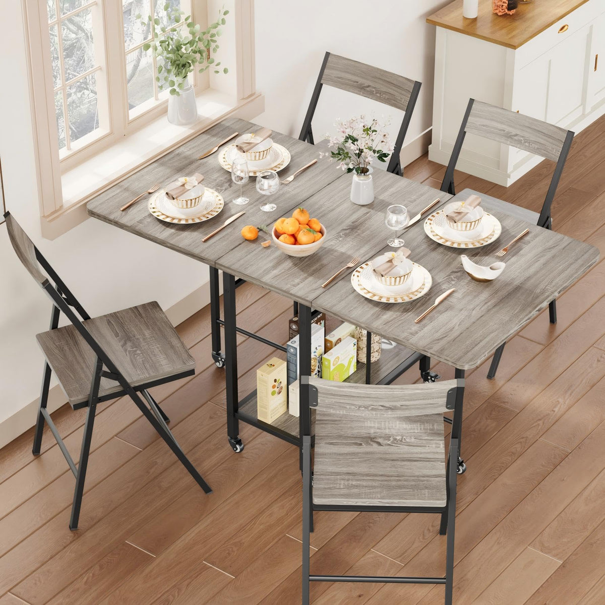 Folding Dining Set with Casters