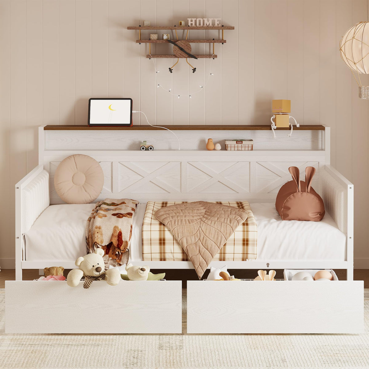 IRONCK Twin Daybed with Storage Drawers, Charging Station, White