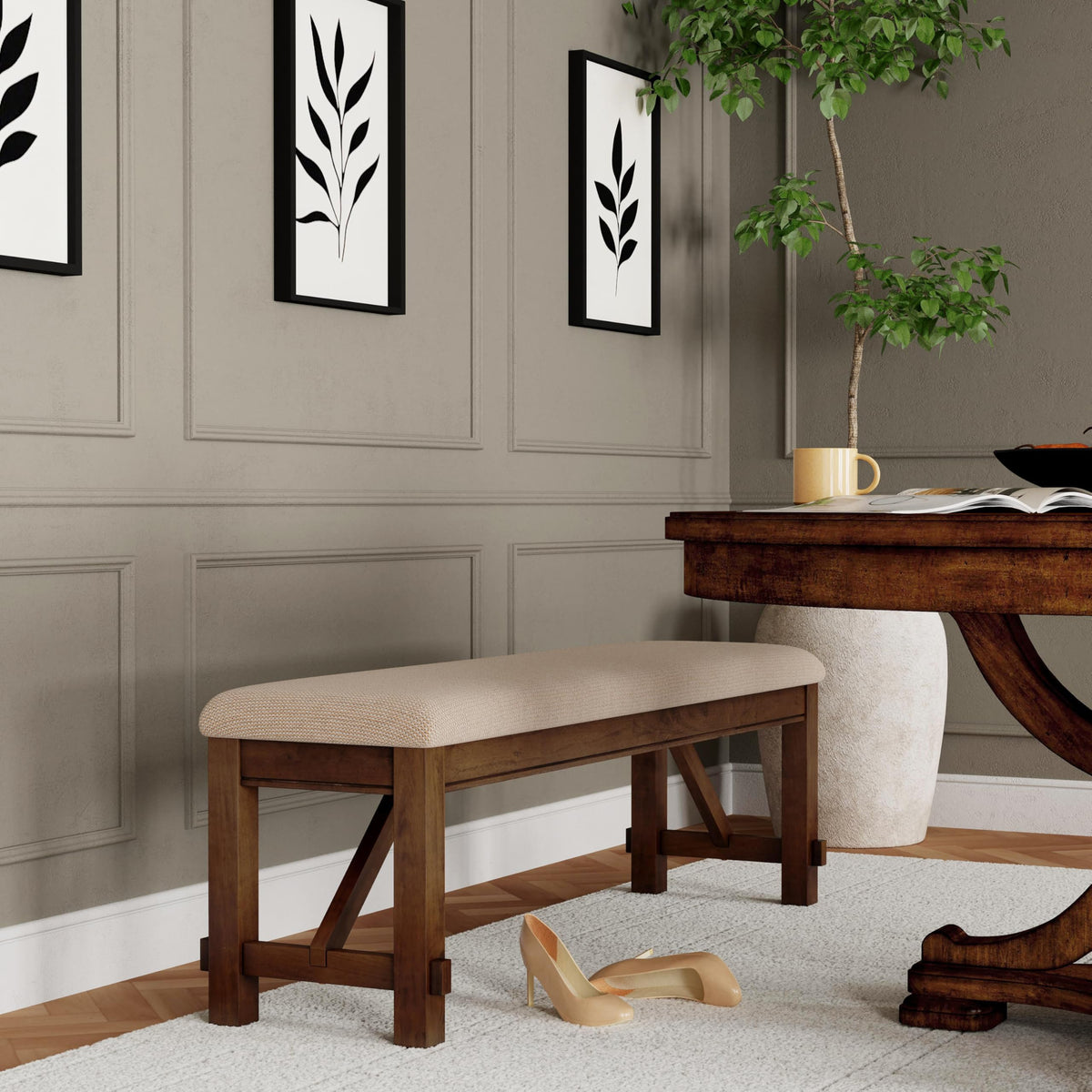 Upholstered Acacia Dining Bench