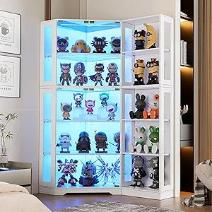 Corner Glass Display Cabinet with LED Lighting