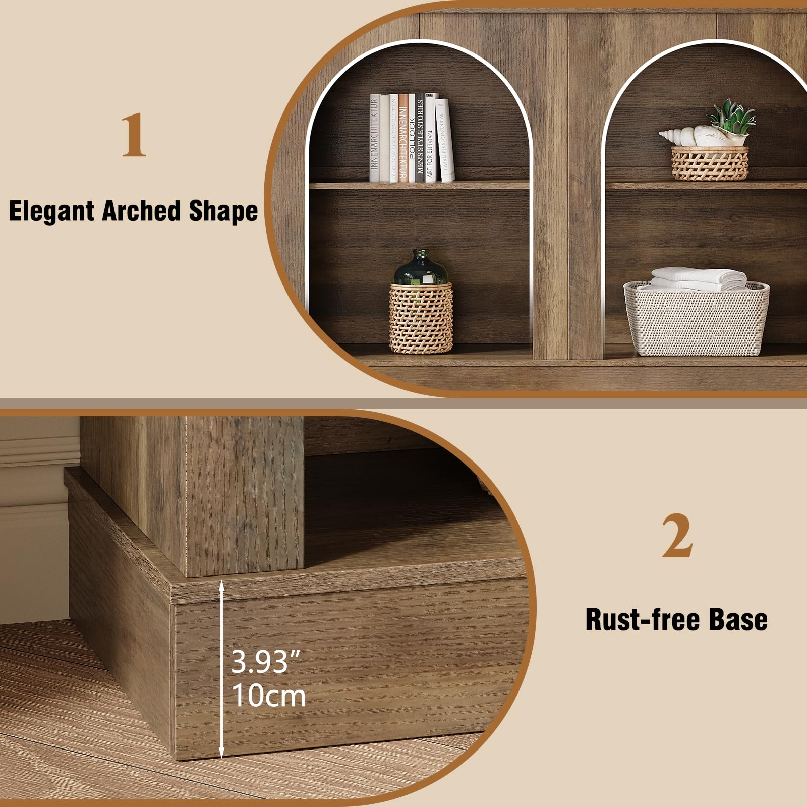 GiftGo Farmhouse Console Table 47-Inch Narrow Entryway Table with 3 Tier Storage, Wooden Rectangular Sofa Table Behind The Couch for Entrance, Hallway, Living Room,Elegant Arch (Rustic Brown, L-47)