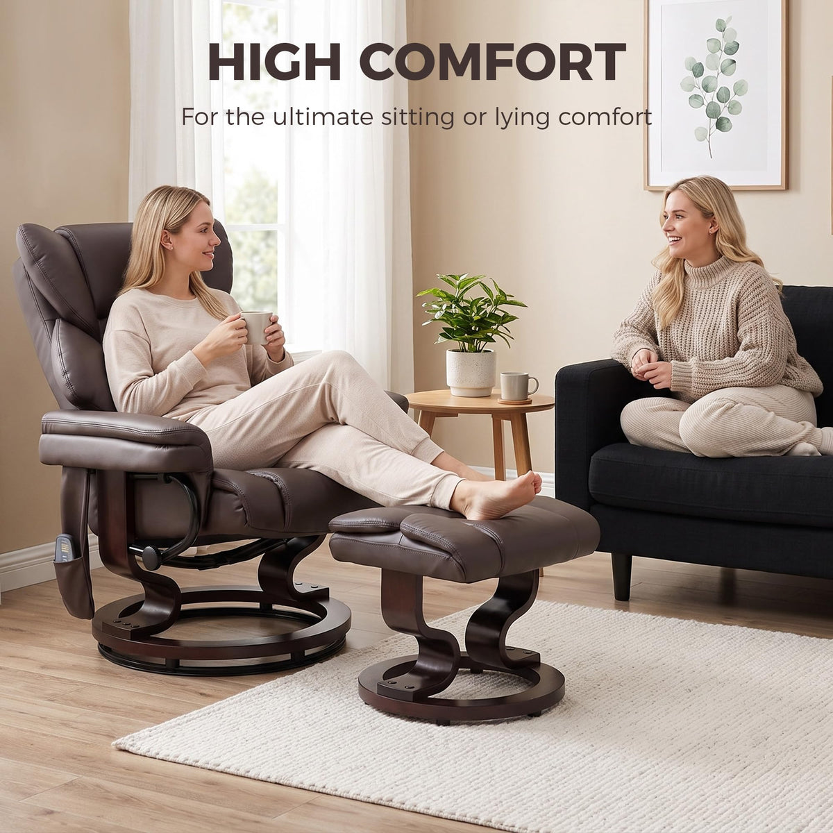 HOMCOM Massage Recliner Chair with Ottoman Footrest, 360° Swivel, Brown