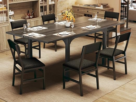 7-Piece Extendable Dining Table Set with 6 Cushion Chairs