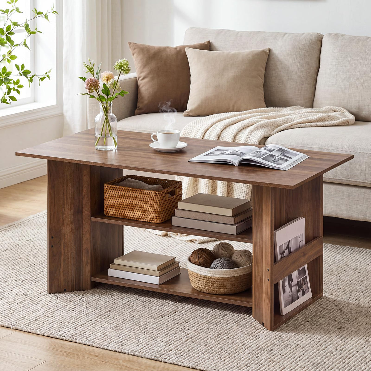 HOOBRO Coffee Table, Living Room Table with Storage