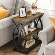 3-Tier Rustic Side Table with Metal Frame